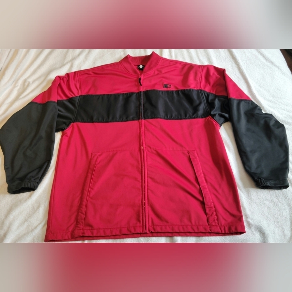 Rare Vintage Starter Zip-Up Jacket Mens Size XLT (46/48) Black Red Coat 90s Y2K